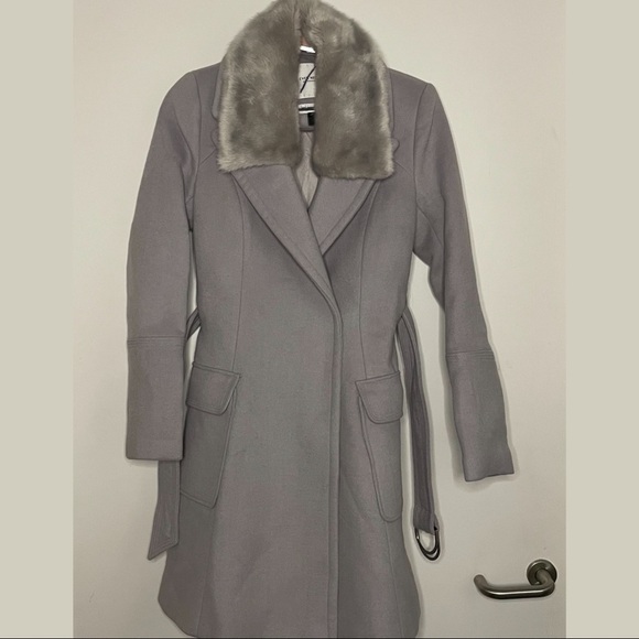 grey luxury wool blend coat with faux fur trim - EVERNEW MELBOURNE (H&M) - Picture 10 of 12